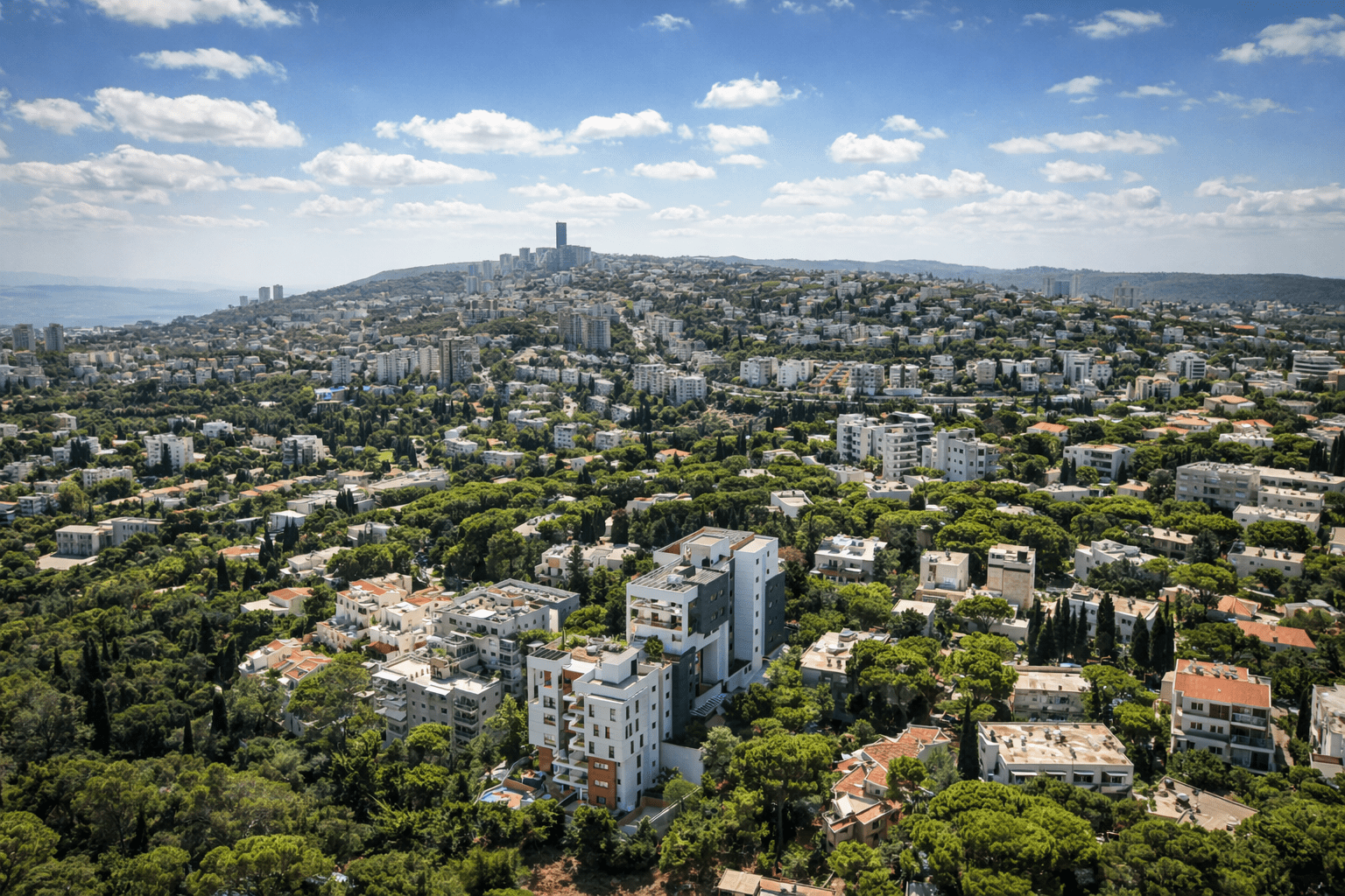 דירות למכירה באחוזה חיפה – מבט אווירי על שכונת אחוזה בכרמל הירוק